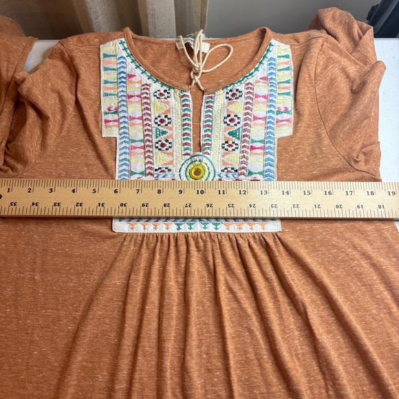 Hayden L. A. Aztec Embroidered Brown Sienna Tunic Dress Size M Southwest Boho - Picture 8 of 10
